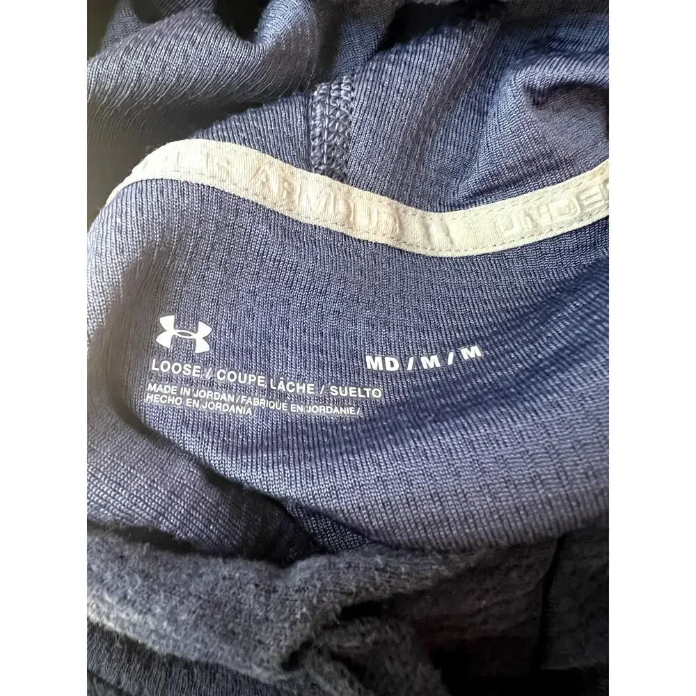Under Armour mens waffle hoodie navy blue pullover Size Medium loose fit